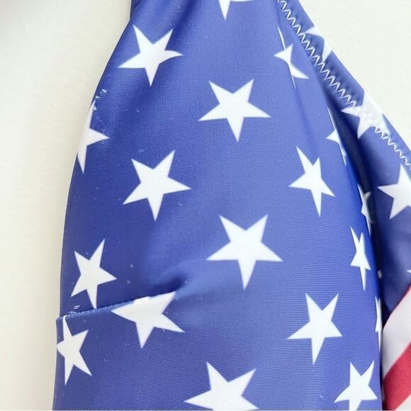 Patriotic USA American Flag Stars and Stripes Lattice One Piece Swimsuit - Picture 12 of 16